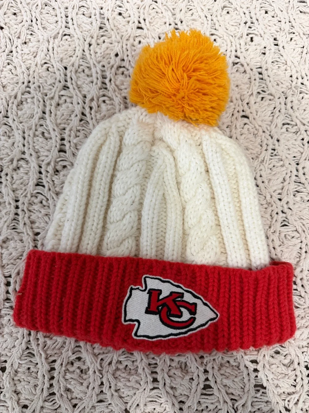 Kansas City Chiefs Knit Pom Beanie - Red, Cream & Yellow